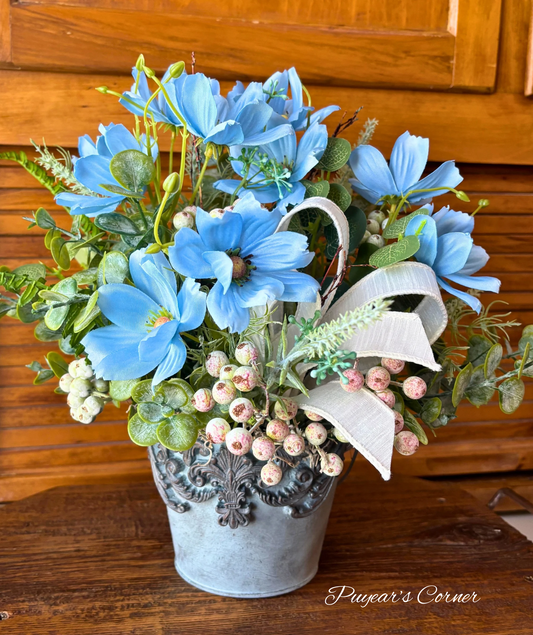 Blue Cosmos in Handcrafted Flourish Pot